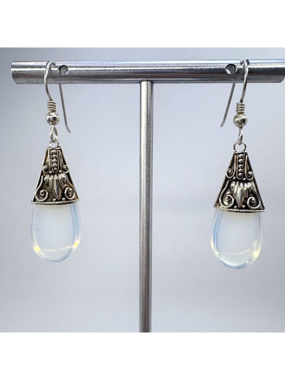 Quartz Dangle Earrings Sterling Silver 925 Size 1.75" Length